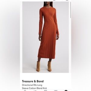 Rust Long Sleeve Midi Dress